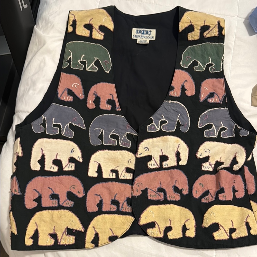 Green and Black Bear Patterned Vest